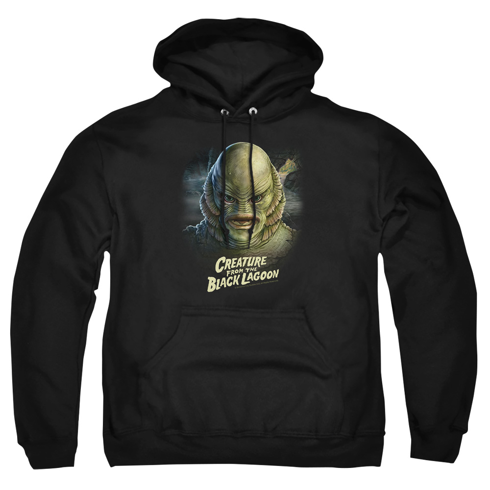 UNI2290-AFTH-1 Universal Monsters Black Lagoon Head Adult Pullover Hoodie, Black - Small