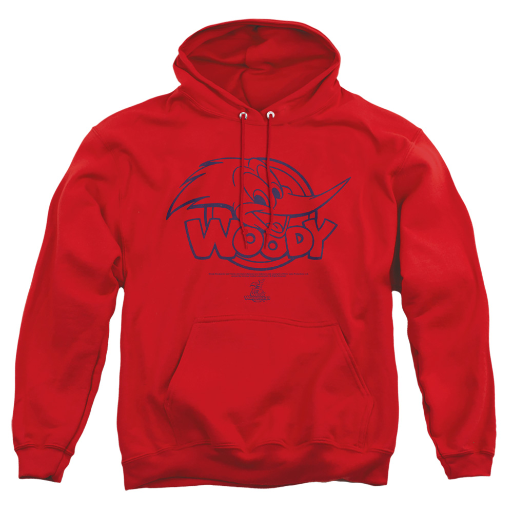UNI963-AFTH-2 Woody Woodpecker Big Head Adult Pullover Hoodie, Red - Medium
