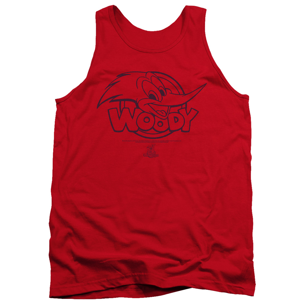 UNI963-TK-1 Woody Woodpecker Big Head Adult Tank Top, Red - Small