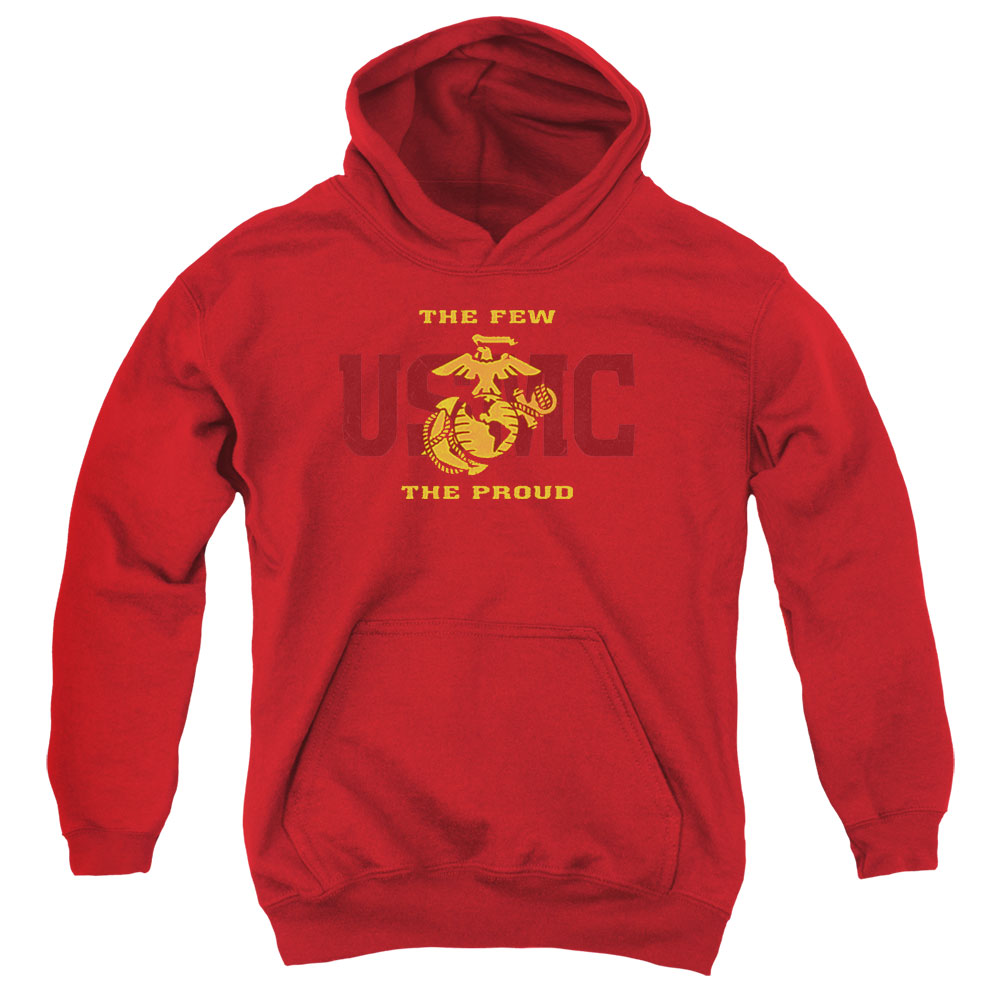 USMC102B-YFTH-4 US Marine Corps Split Tag Youth Hooded Sweatshirt, Red - Extra Large