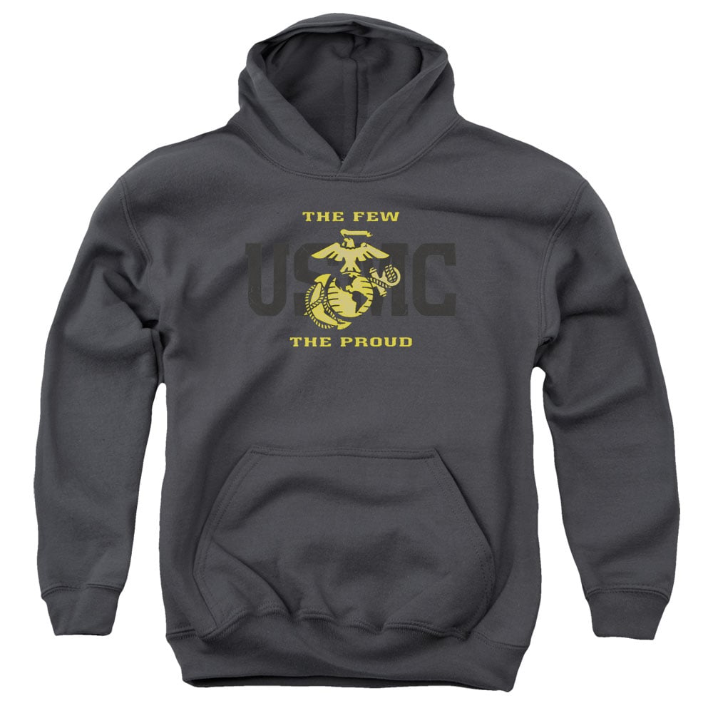 USMC102-YFTH-3 US Marine Corps Split Tag Youth Hooded Sweatshirt, Charcoal - Large