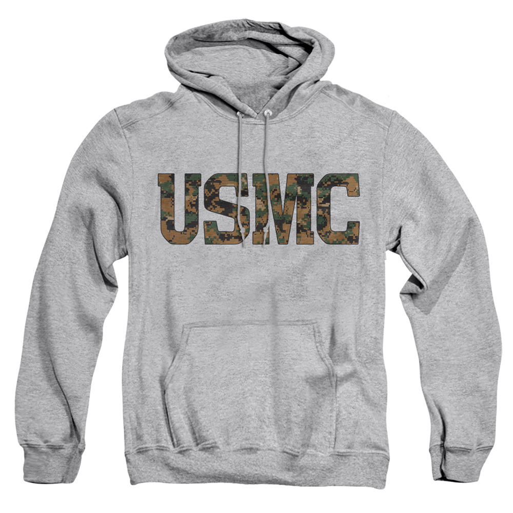 USMC107-AFTH-2 US Marine Corps USMC Camo Fill Adult Pullover Hoodie, Athletic Heather - Medium