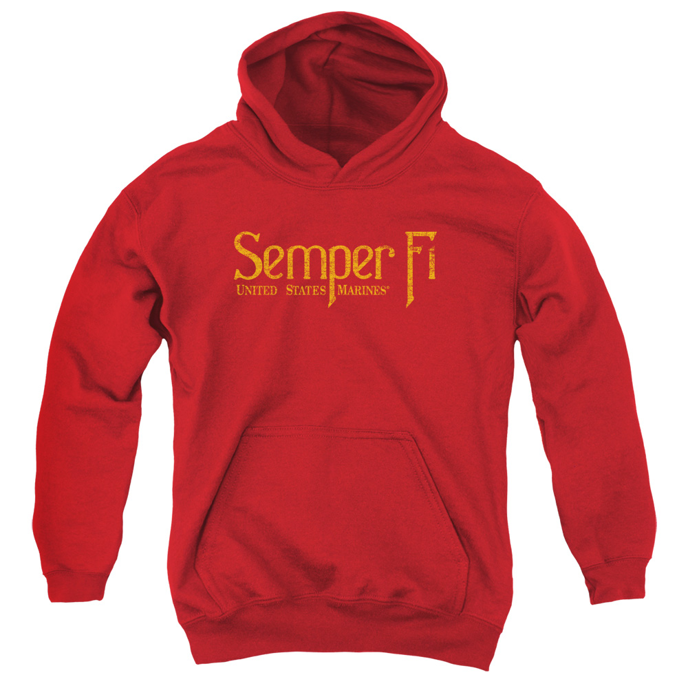 USMC113-YFTH-4 US Marine Corps Semper Fi Youth Hooded Sweatshirt, Red - Extra Large