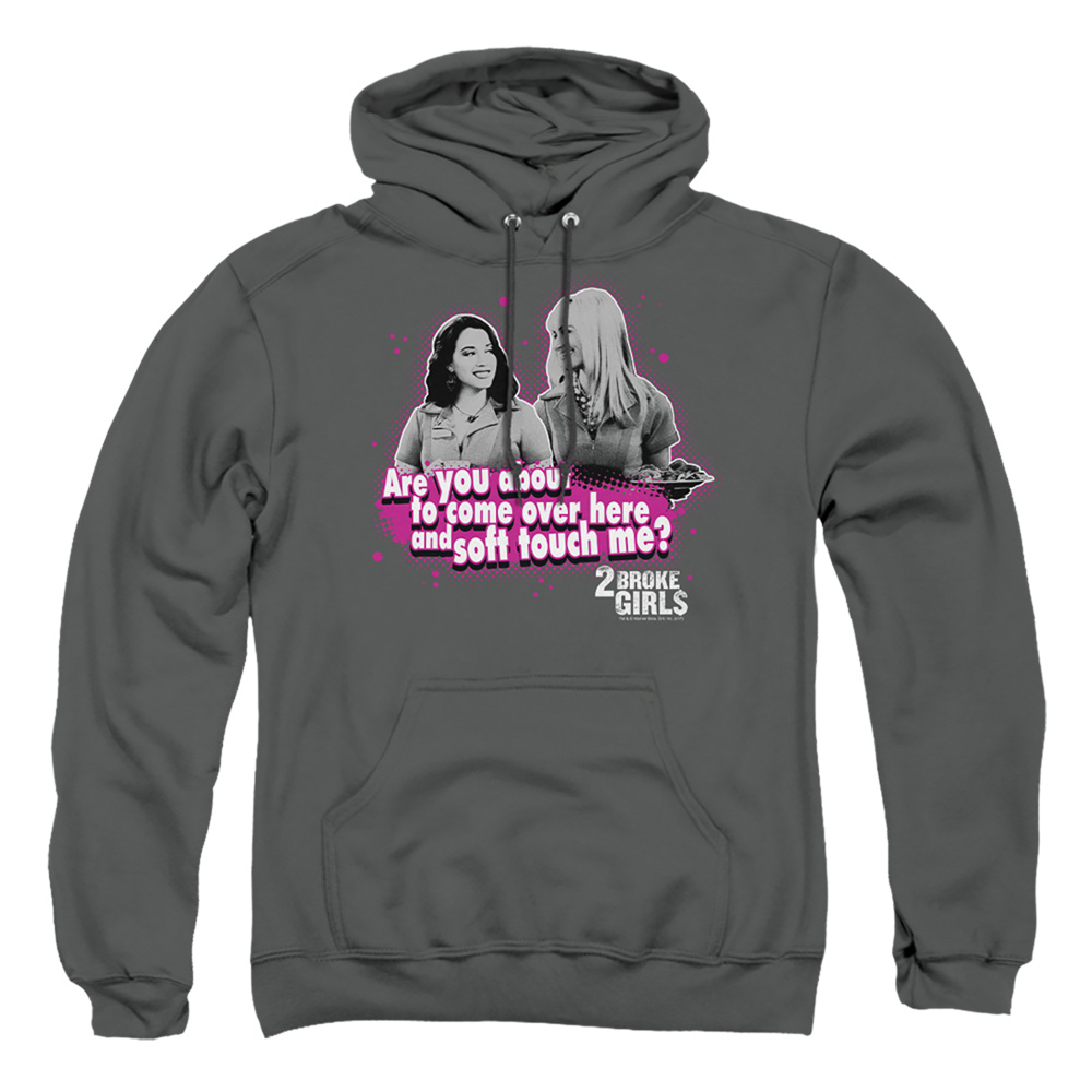 WBT207-AFTH-2 2 Broke Girls Soft Touch Adult Pullover Hoodie, Charcoal - Medium