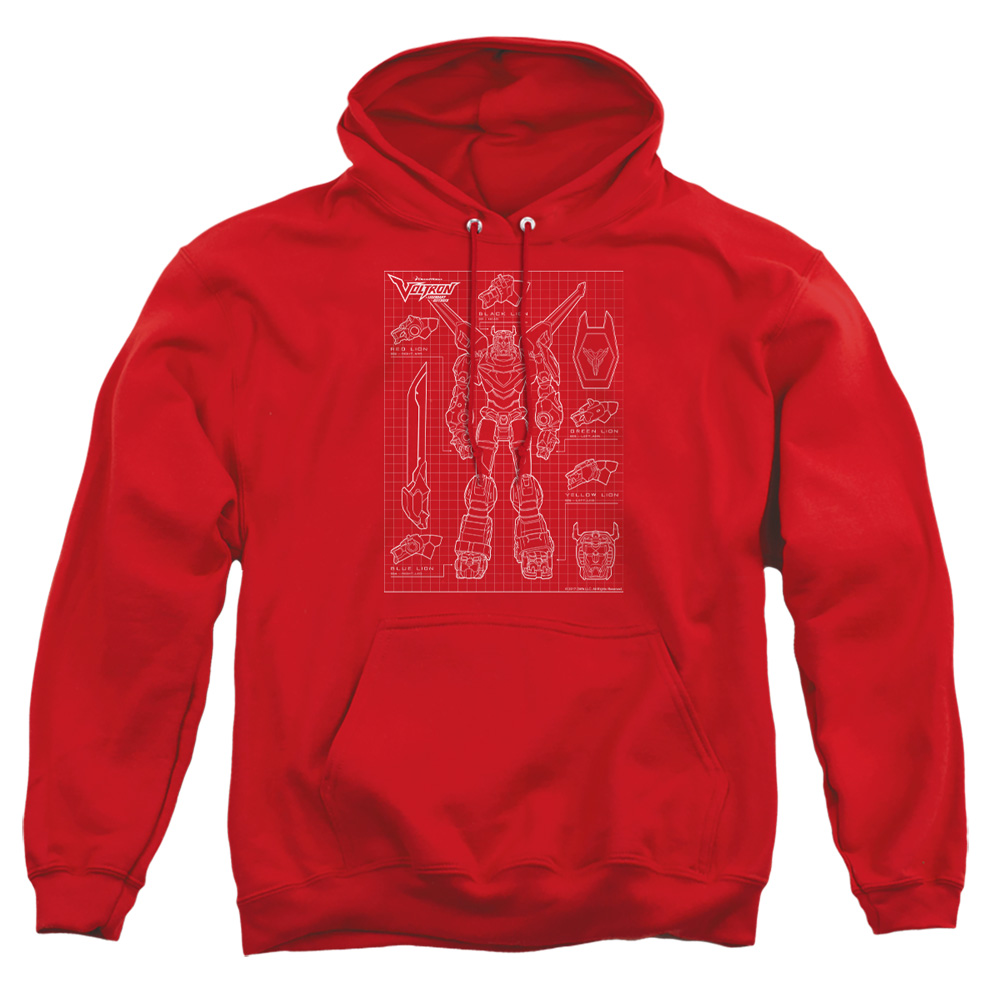 DRM350-AFTH-2 Voltron Schematic Adult Pullover Hoodie, Red - Medium