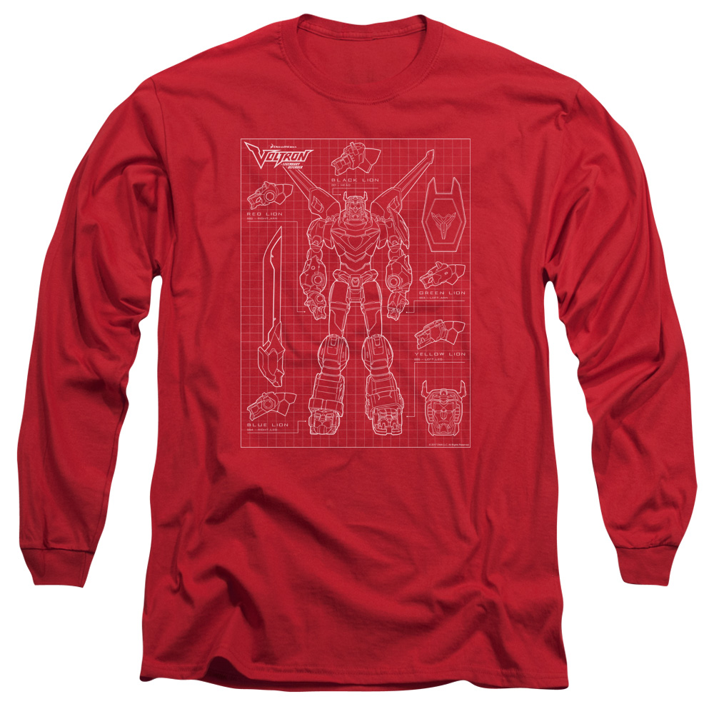 DRM350-AL-2 Voltron Schematic Adult Long Sleeve T-Shirt, Red - Medium