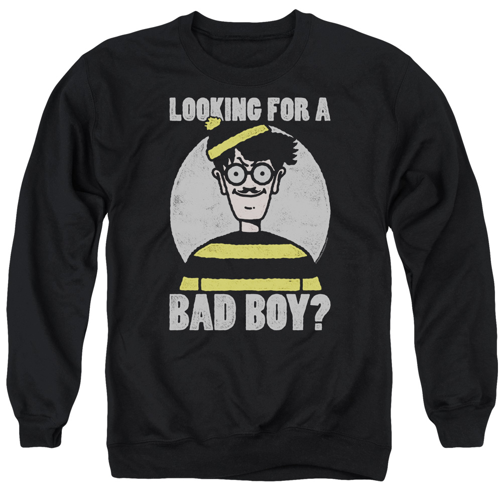 DRM360-AS-2 Wheres Waldo Bad Boy Adult Crewneck Sweatshirt, Black - Medium