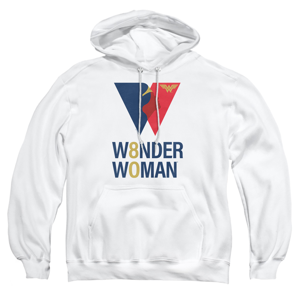 JLA1299-AFTH-2 Wonder Woman 80th Logo Adult Pullover Hoodie, White - Medium