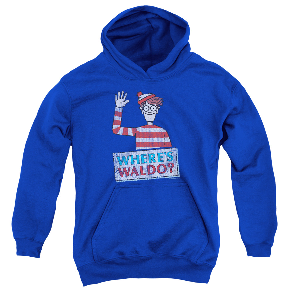 DRM373-YFTH-4 Wheres Waldo Wave Youth Hooded Sweatshirt, Royal - Extra Large