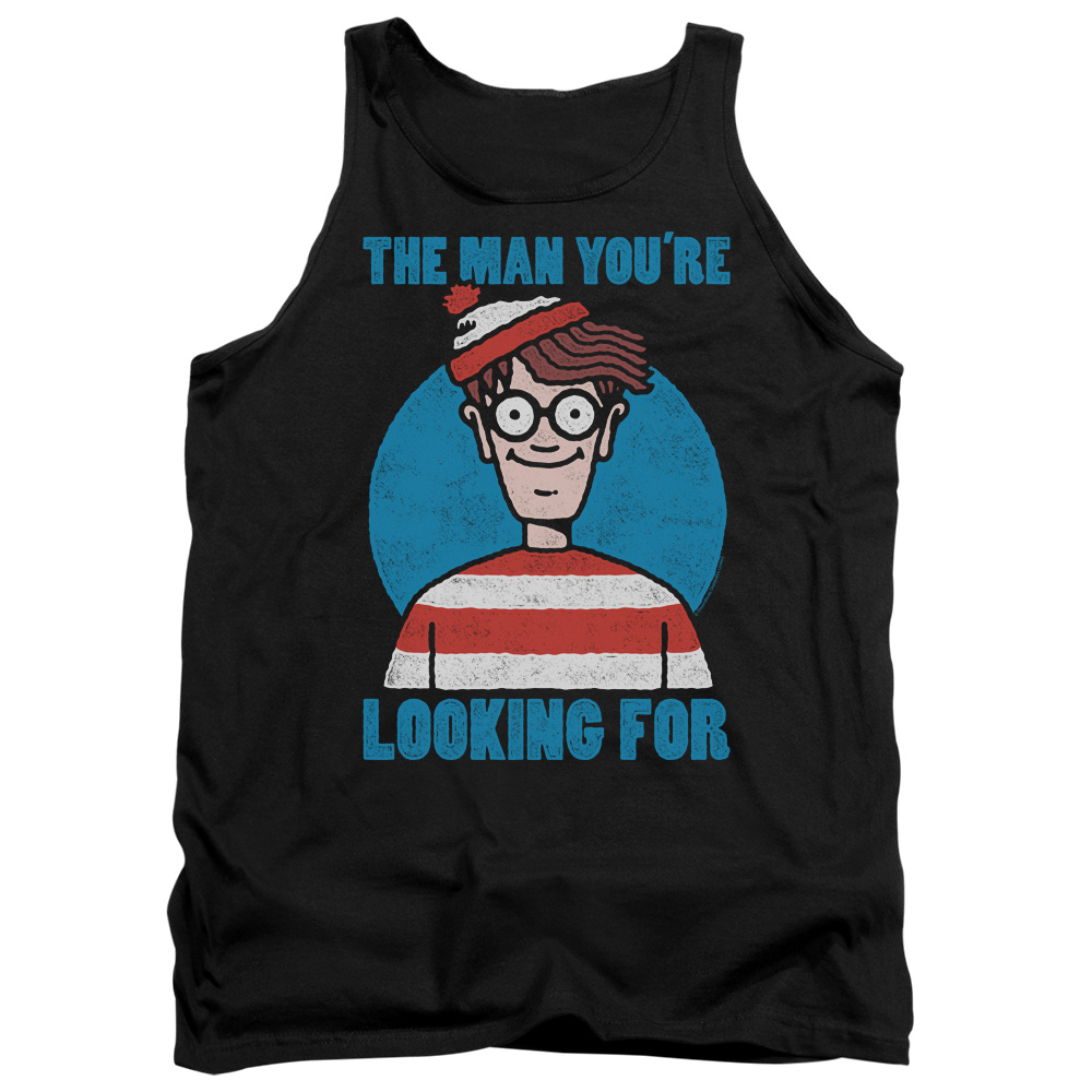 DRM356-TK-2 Wheres Waldo Looking for Me Adult Tank Top, Black - Medium