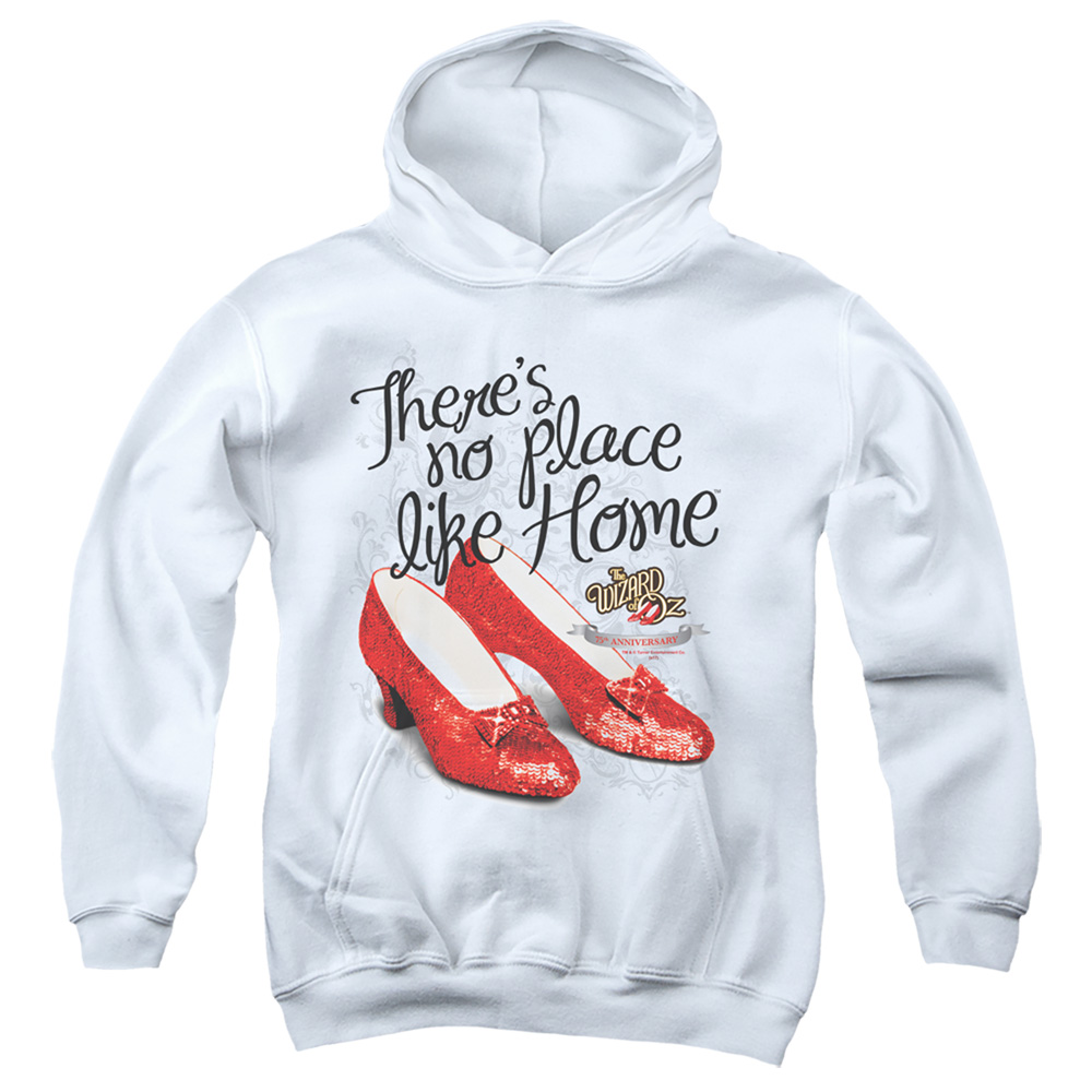 OZ109B-YFTH-3 Wizard of Oz Ruby Slippers 75th Anniversary Youth Hooded Sweatshirt, White - Large