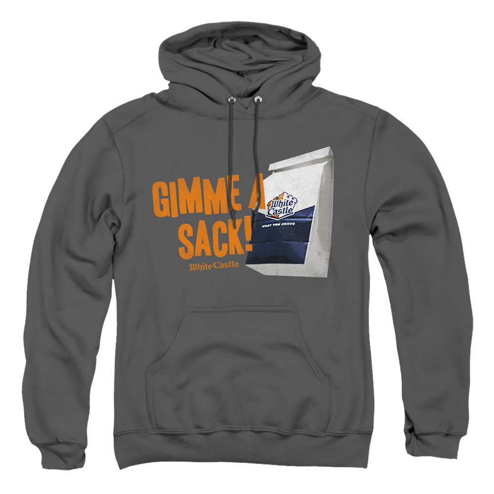 WHT106-AFTH-2 White Castle Gimmie A Sack Adult Pullover Hoodie, Charcoal - Medium