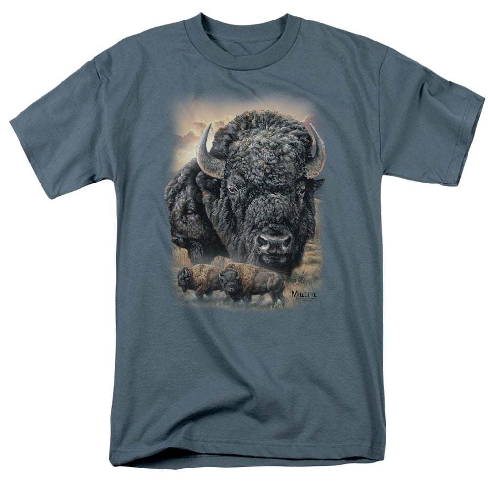 WW425-AT-1 Wild Wings Sunset Buffalo Adult Regular Fit Short Sleeve T-Shirt, Slate - Small -  Trevco Sportswear