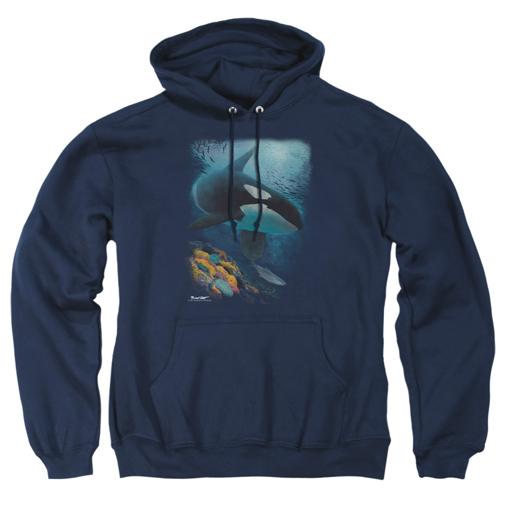 WW250-AFTH-6 Wildlife Salmon Hunter Orca Adult Pullover Hoodie, Navy - 3X