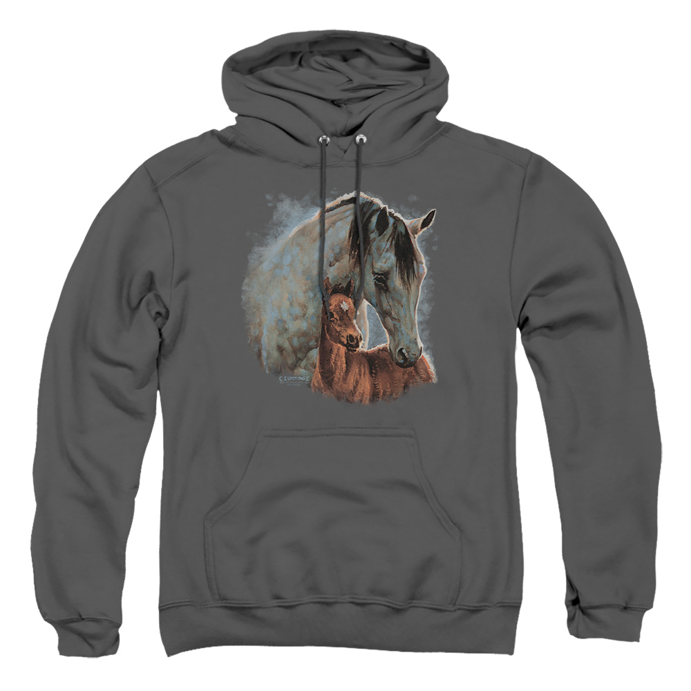 WW432-AFTH-2 Wild Wings Painted Horses Adult Pullover Hoodie, Charcoal - Medium