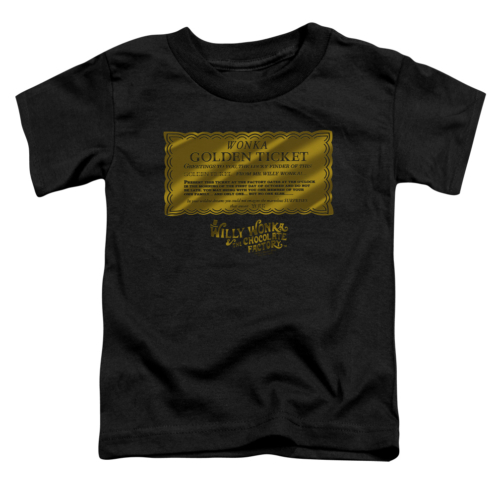 WBM586-KT-1 Willy Wonka & The Chocolate Factory Golden Ticket Toddler Short Sleeve T-Shirt, Black - Large 4T