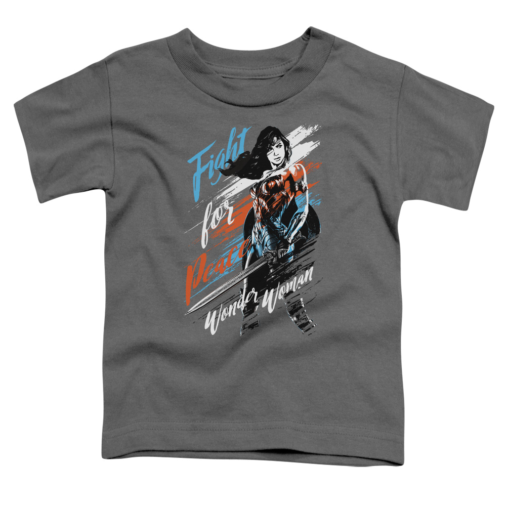 WWM115-KT-1 Wonder Woman Movie Fight for Peace Toddler Short Sleeve T-Shirt, Charcoal - Large 4T