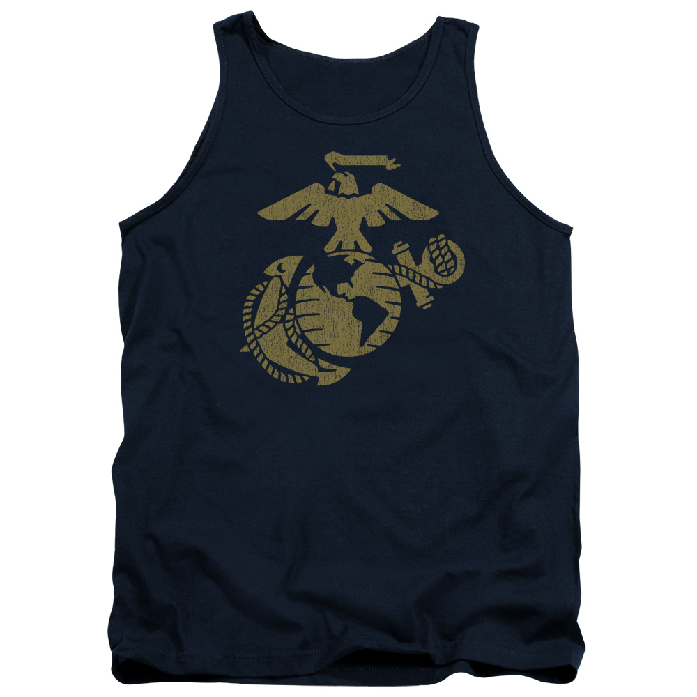 USMC111B-TK-2 US Marine Corps Gold Emblem Adult Tank Top, Navy - Medium