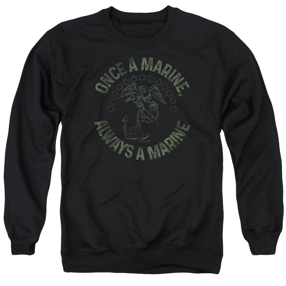 USMC114-AS-3 US Marine Corps Always A Marine Adult Crewneck Sweatshirt, Black - Large
