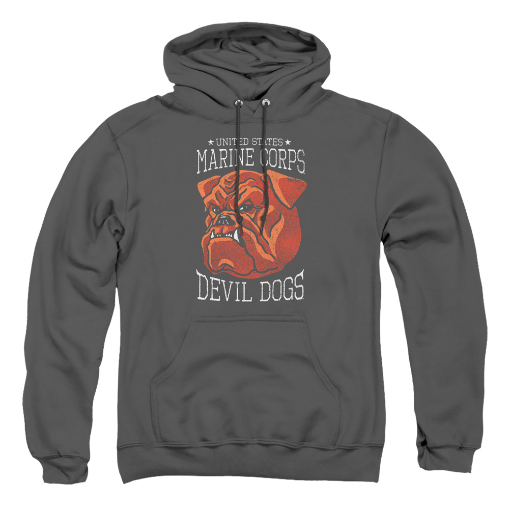 USMC101-AFTH-1 US Marine Corps Devil Dogs Adult Pullover Hoodie, Charcoal - Small