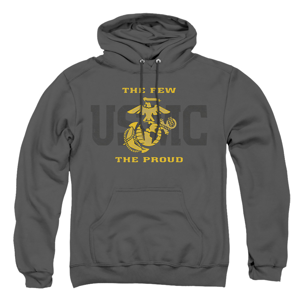 USMC102-AFTH-2 US Marine Corps Split Tag Adult Pullover Hoodie, Charcoal - Medium