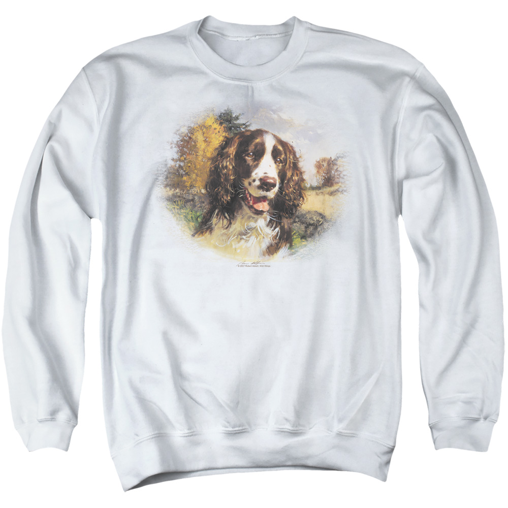 WW121-AS-2 Wildlife Springer Spaniel Head Adult Crewneck Sweatshirt, White - Medium