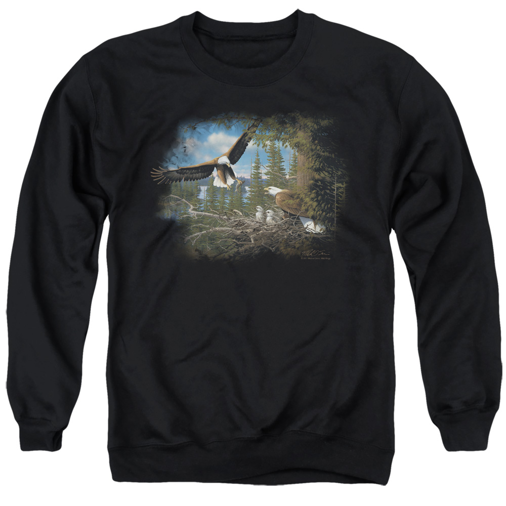 WW114-AS-2 Wildlife Spring Bald Eagles Adult Crewneck Sweatshirt, Black - Medium