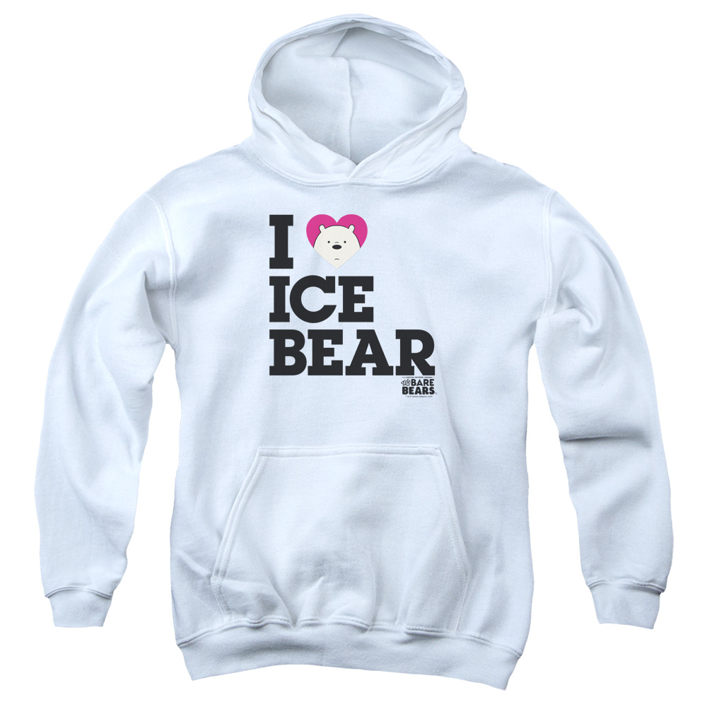 CN542-YFTH-2 We Bare Bears Heart Ice Bear Youth Hooded Sweatshirt, White - Medium