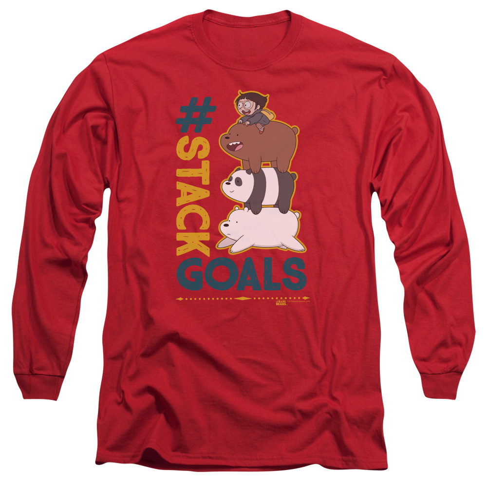 CN724-AL-3 We Bare Bears Stack Goals Adult Long Sleeve T-Shirt, Red - Large