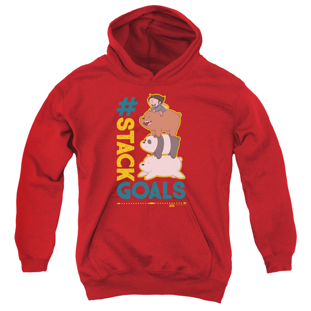 CN724-YFTH-4 We Bare Bears Stack Goals Youth Hooded Sweatshirt, Red - Extra Large