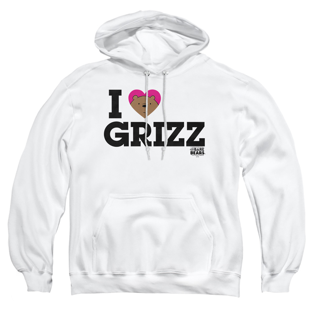 CN541-AFTH-3 We Bare Bears Heart Grizz Adult Pullover Hoodie, White - Large