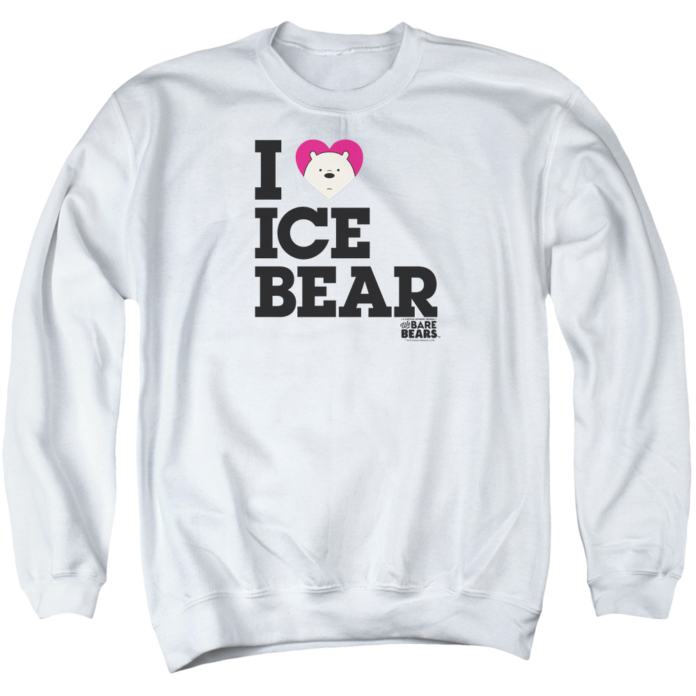 CN542-AS-2 We Bare Bears Heart Ice Bear Adult Crewneck Sweatshirt, White - Medium