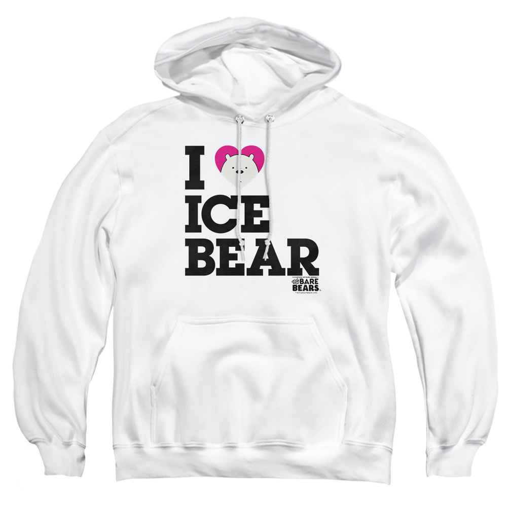 CN542-AFTH-5 We Bare Bears Heart Ice Bear Adult Pullover Hoodie, White - 2X