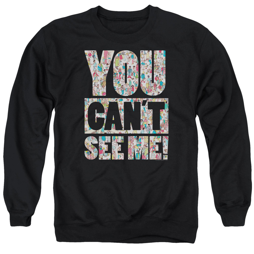 DRM367-AS-2 Wheres Waldo See Me Adult Crewneck Sweatshirt, Black - Medium