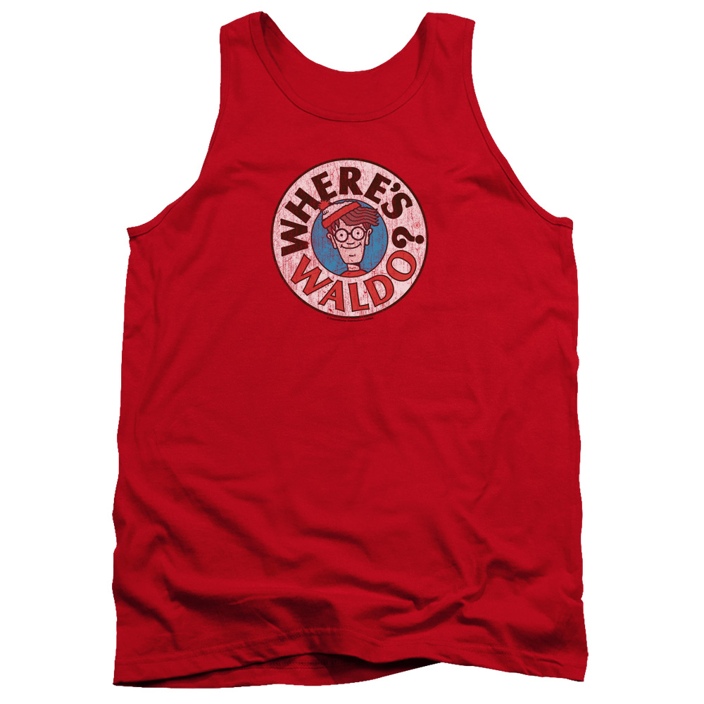 DRM372-TK-2 Wheres Waldo Logo Adult Tank Top, Red - Medium