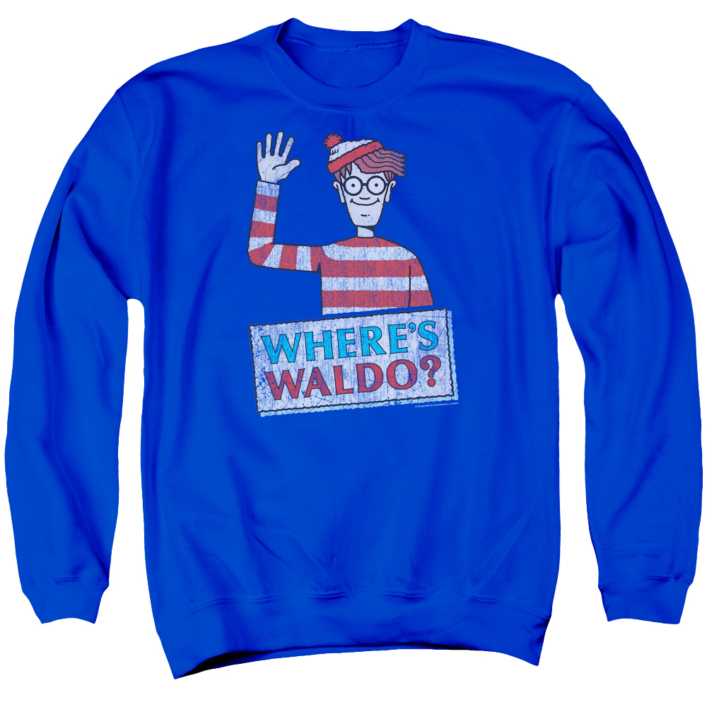 DRM373-AS-2 Wheres Waldo Wave Adult Crewneck Sweatshirt, Royal - Medium