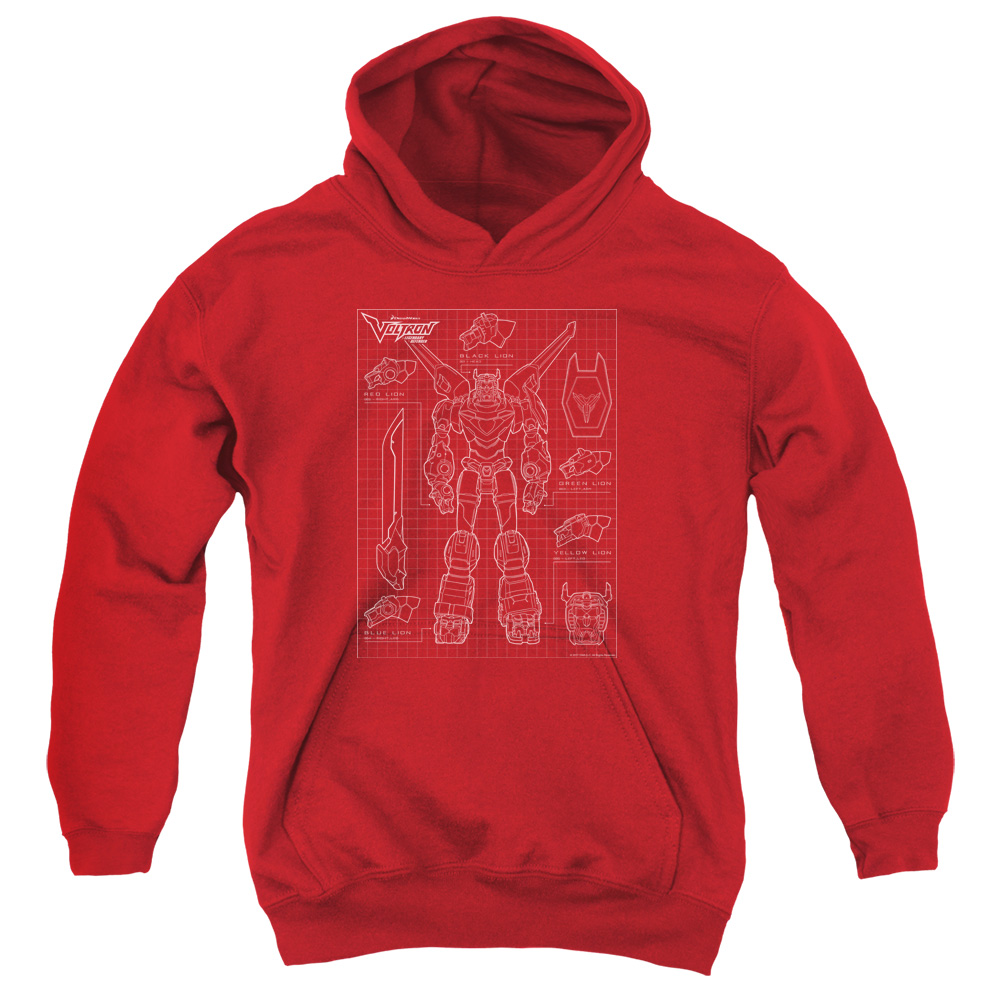 DRM350-YFTH-2 Voltron Schematic Youth Hooded Sweatshirt, Red - Medium