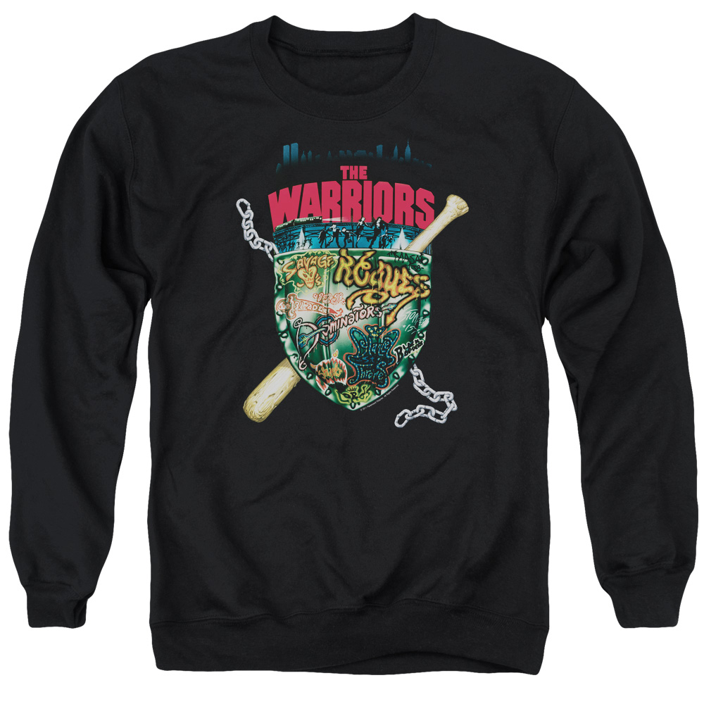 PAR111-AS-1 Warriors Shield Adult Crewneck Sweatshirt, Black - Small