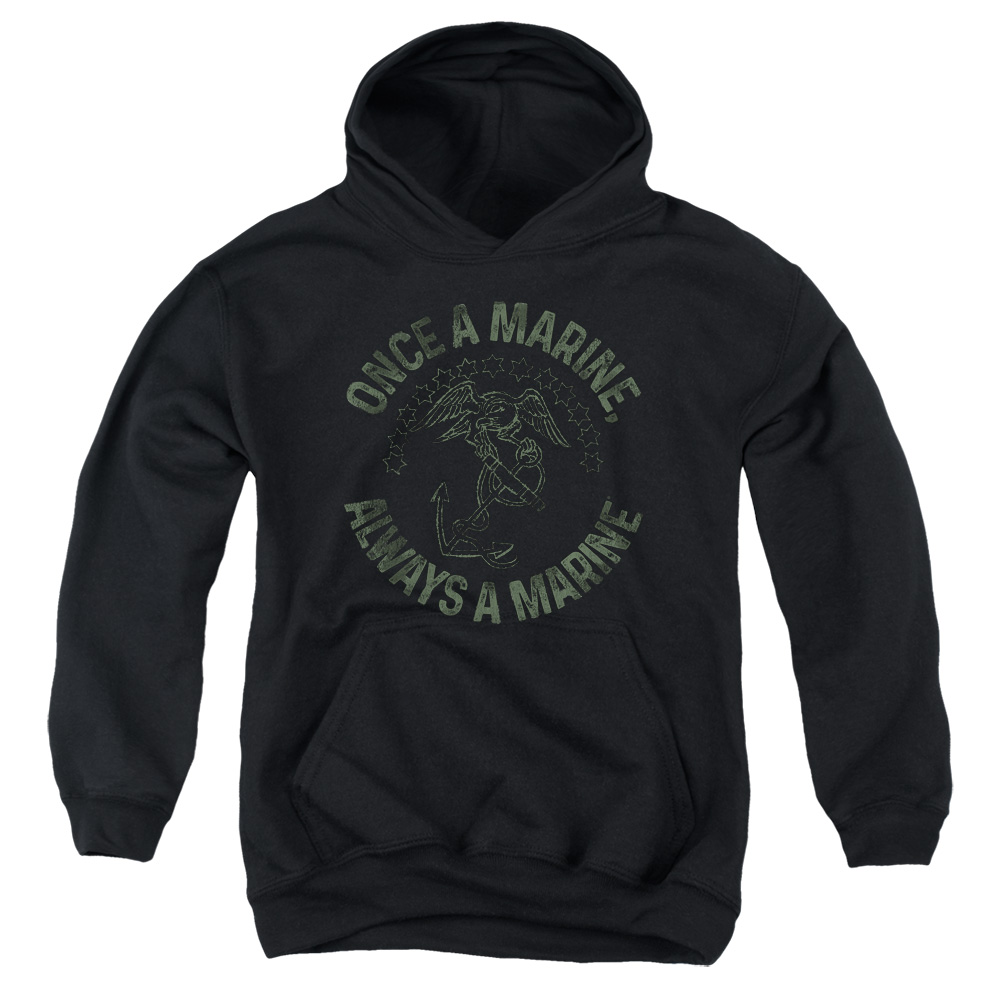USMC114-YFTH-4 US Marine Corps Always A Marine Youth Hooded Sweatshirt, Black - Extra Large