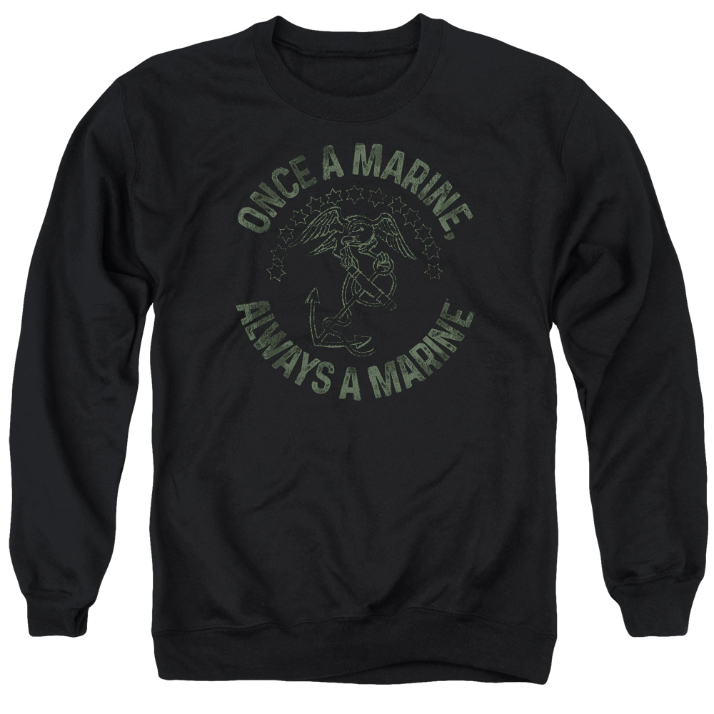USMC114-AS-1 US Marine Corps Always A Marine Adult Crewneck Sweatshirt, Black - Small