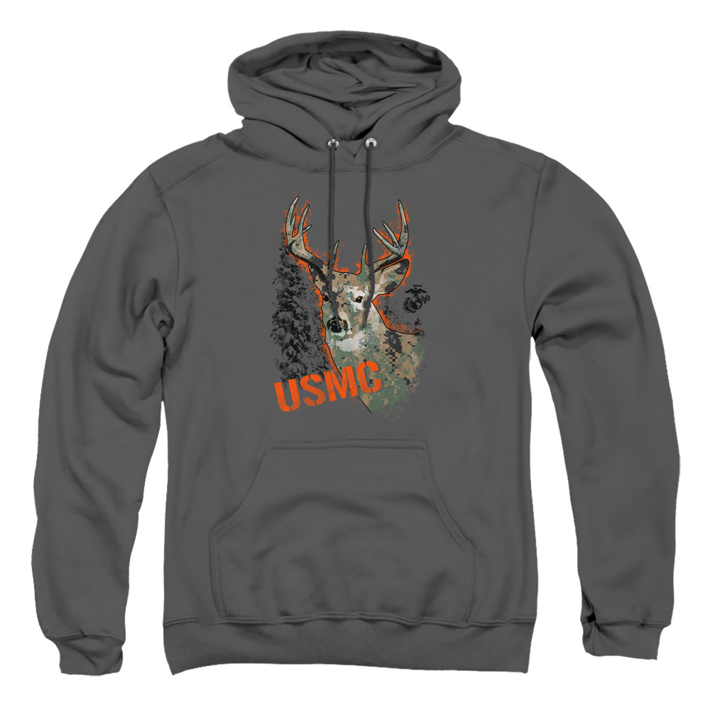USMC103-AFTH-2 US Marine Corps Marine Deer Adult Pullover Hoodie, Charcoal - Medium