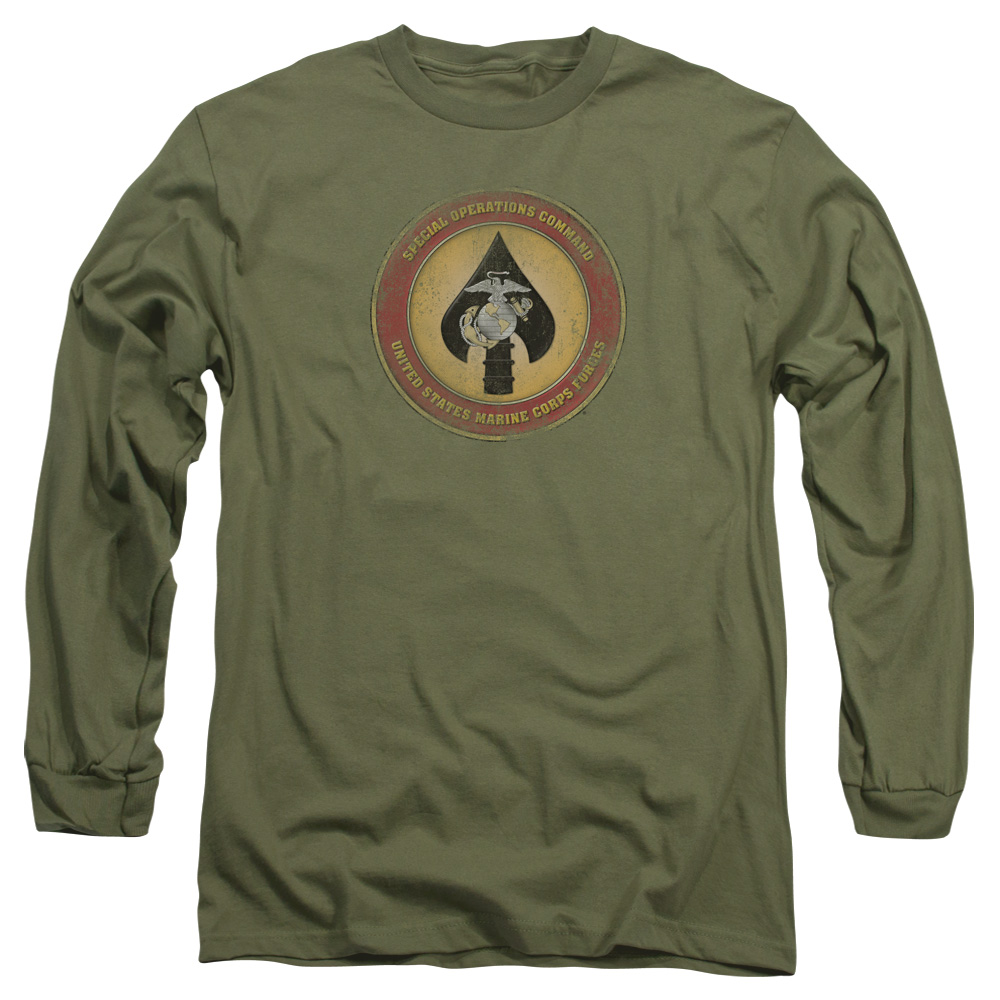USMC105-AL-5 US Marine Corps Special Operations Command Patch Adult Long Sleeve T-Shirt, Military Green - 2X