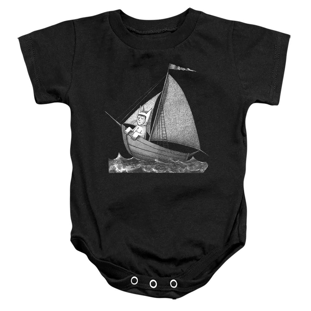 WBM1287-SS-4 Where The Wild Things Are Sailing On A Boat Infant Snapsuit, Black - Extra Large - 24 Month