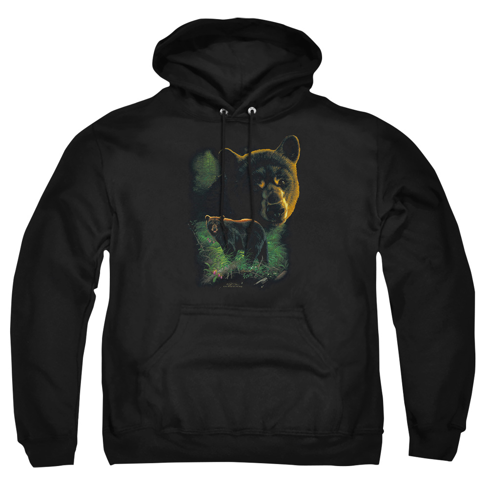 WW343-AFTH-5 Wildlife Black Bears Adult Pullover Hoodie, Black - 2X