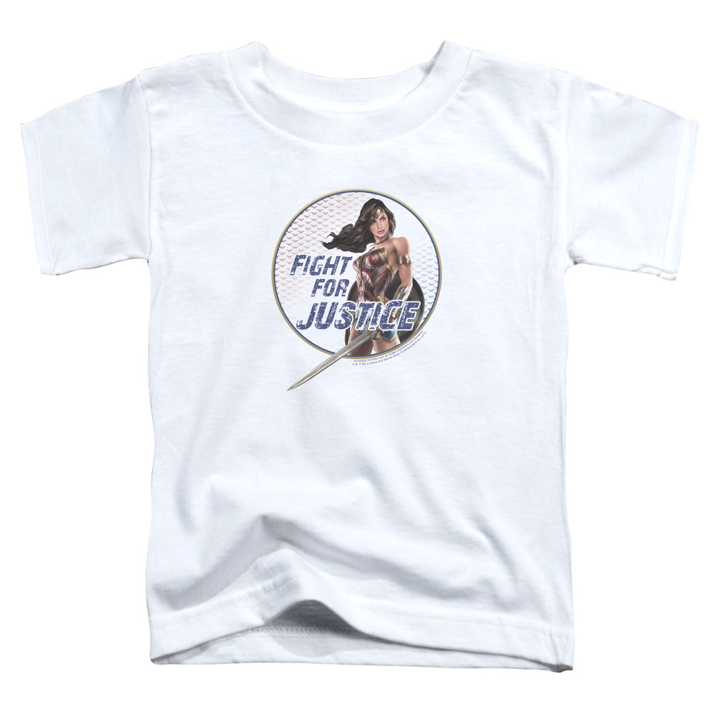 WWM102-KT-1 Wonder Woman Movie Fight for Justice Toddler Short Sleeve T-Shirt, White - Large 4T