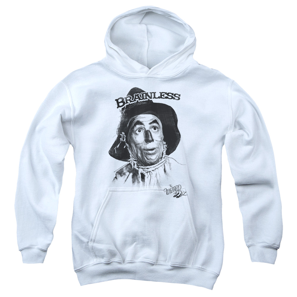 OZ103-YFTH-4 Wizard of Oz Brainless Youth Hooded Sweatshirt, White - Extra Large