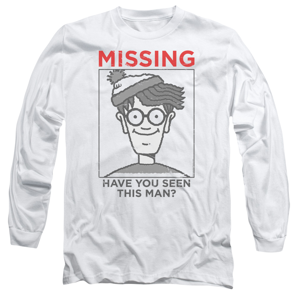 DRM363-AL-2 Wheres Waldo Missing Adult Long Sleeve T-Shirt, White - Medium