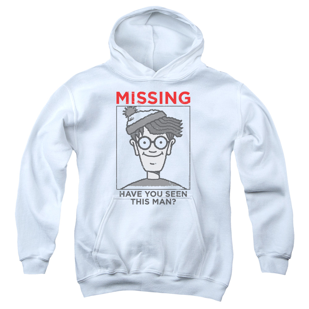 DRM363-YFTH-1 Wheres Waldo Missing Youth Hooded Sweatshirt, White - Small