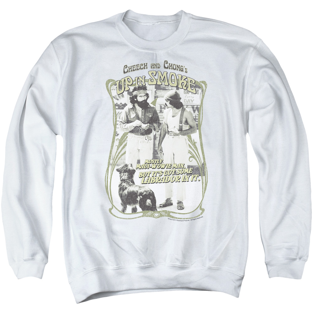 PAR152-AS-2 Up In Smoke Labrador Adult Crewneck Sweatshirt, White - Medium