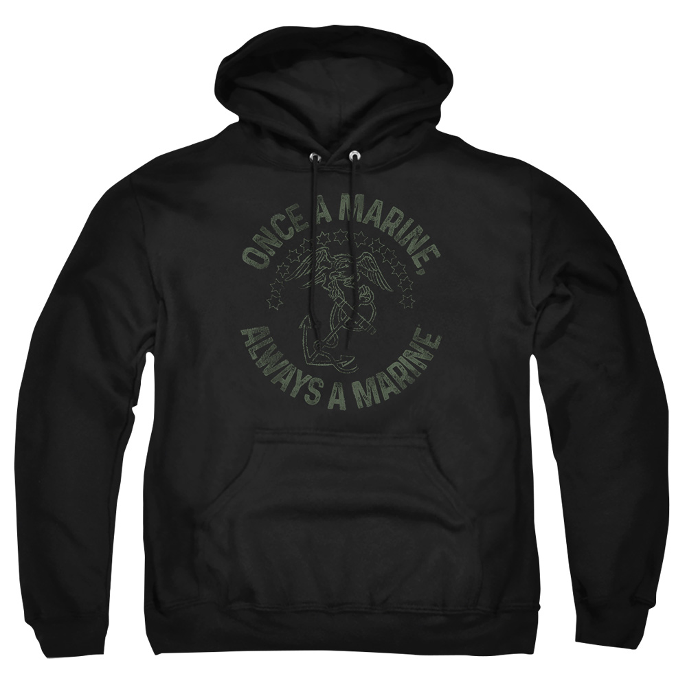 USMC114-AFTH-4 US Marine Corps Always A Marine Adult Pullover Hoodie, Black - Extra Large